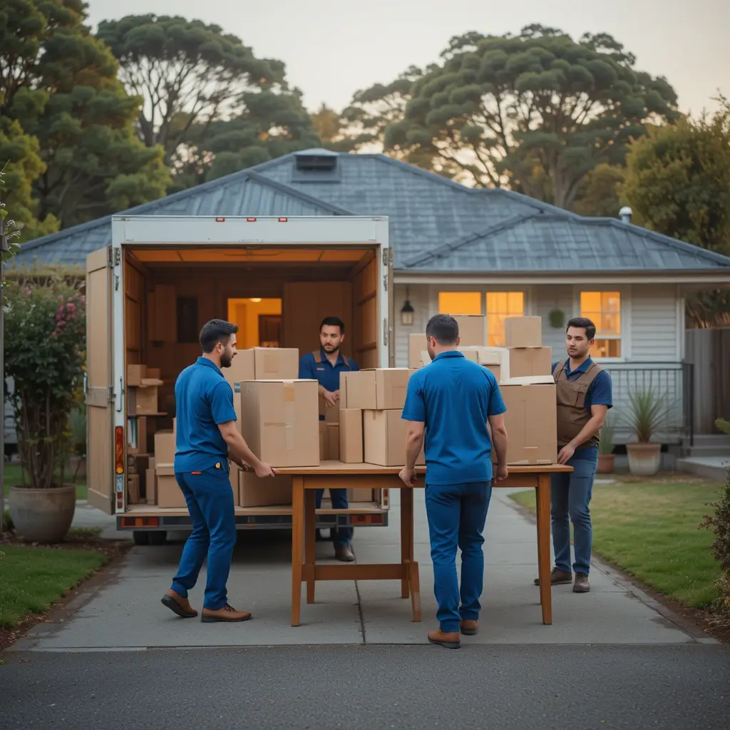 Expert furniture removalists carefully wrapping an armchair for a move